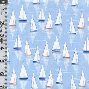 Ocean Blue Digital Print - Sailboats